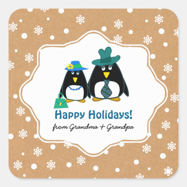 Stickers de Noël personnalisés en couple de pingou (Devant)