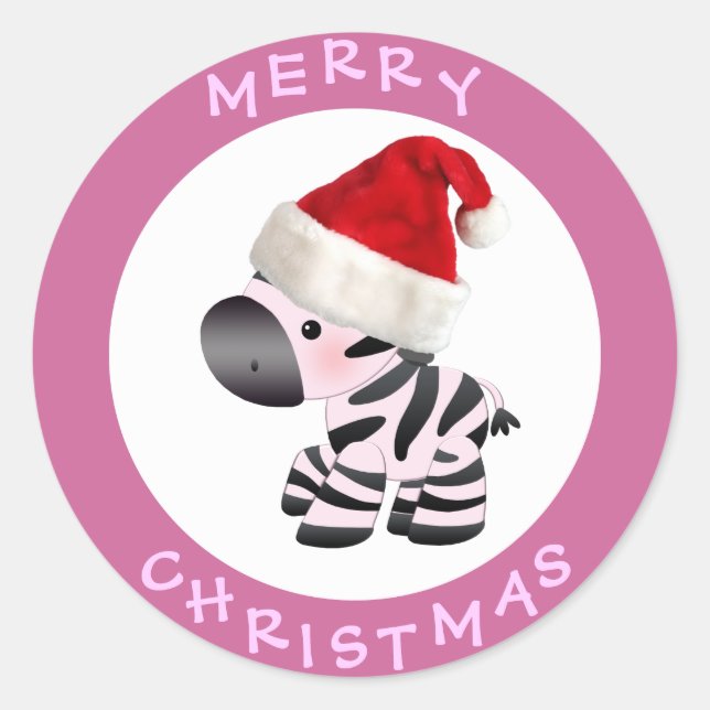 Stickers de Noël rose de Santa Hat Zebra (Devant)