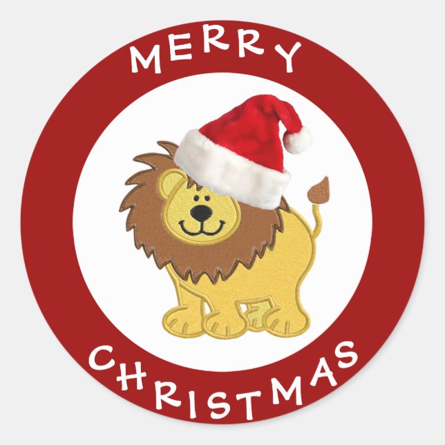 Stickers de Noël rouge du Lion mignon à Santa Hat (Devant)