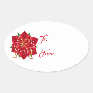Stickers de Noël-Stickers rouge Poinsettia Oval