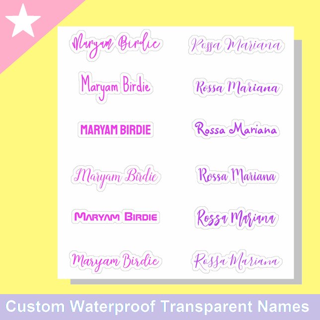 Stickers de nom de fille et élégant pour filles (Pink purple name stickers
Girly name labels
Stylish stickers for girls)