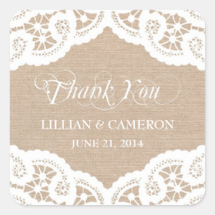 Stickers de nom de Merci de la dentelle Burlap