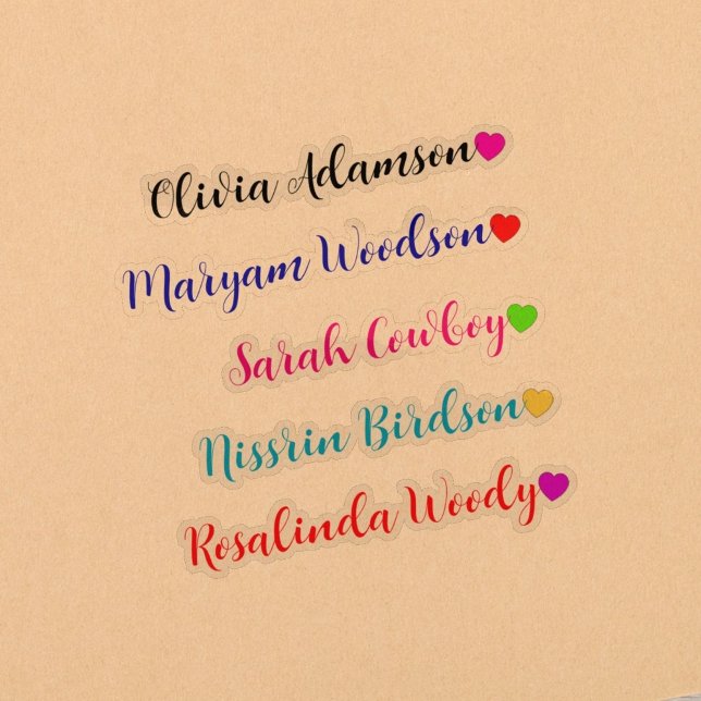 Stickers de nom long transparent avec coeur (transparent name labels)