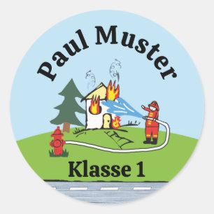 Stickers de nom ronde - Brigade d'incendie - Pompi