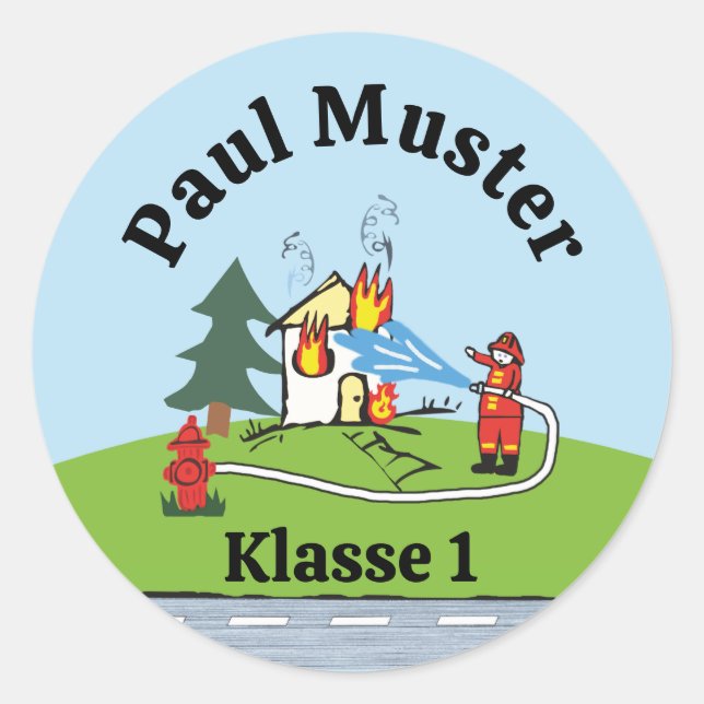 Stickers de nom ronde - Brigade d'incendie - Pompi (Devant)