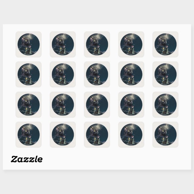 Stickers de nuit Starry Cat noir (Feuille)