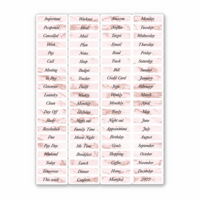 Stickers de planificateur en marbre Rose or (Devant)