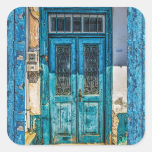 Stickers de porte de peinture bleu rustique