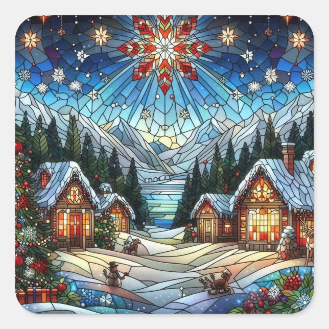 Stickers de scène de Noël en verre tendu (Devant)