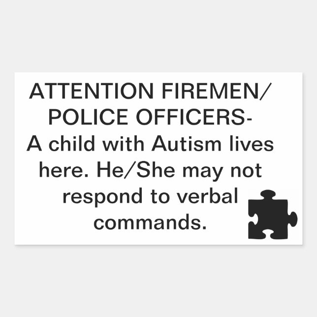 Stickers de sécurité d'urgence/incendie autiste (Devant)