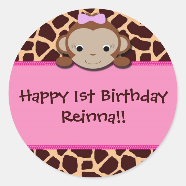 Stickers de singe de fille moderne [rose] (Devant)