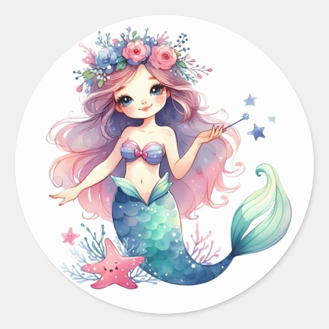 Stickers de sirène de couleur mignonne (Devant)