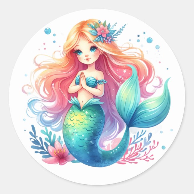 Stickers de sirène de couleur mignonne (Devant)