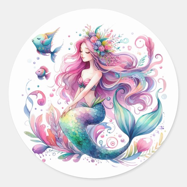 Stickers de sirène de couleur mignonne (Devant)