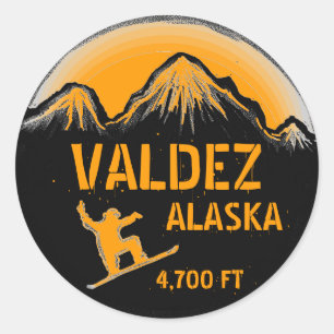 stickers de snowboard orange Valdez Alaska