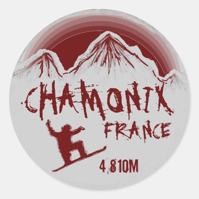 stickers de snowboard rouge de Chamonix France (Devant)