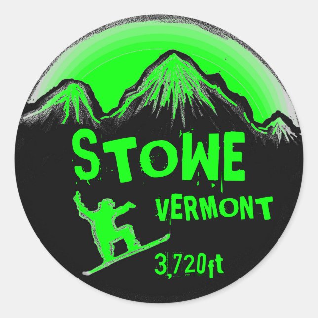 stickers de snowboard vert vif Stowe Vermont (Devant)