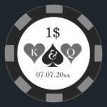 stickers de valeur de jeton pour la fête de mariag<br><div class="desc">Les stickers de valeur de la puce de poker pour la fête de mariage de casino. Design noir et blanc avec initiales monogrammées de la mariée et du marié plus la date du mariage. Personnalisez avec votre monogramme, votre date et votre numéro de valeur monétaire, etc. Pièce de marqueur ronde...</div>