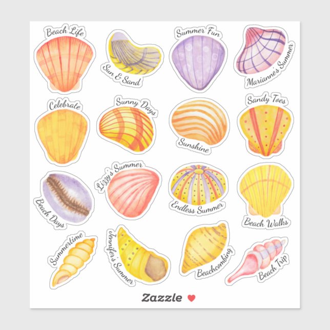 Stickers de vinyle des coquillages d'aquarelle (Feuille)