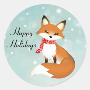 Stickers de voeux de la saison Red Scarf Fox