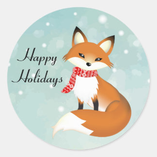 Stickers de voeux de la saison Red Scarf Fox