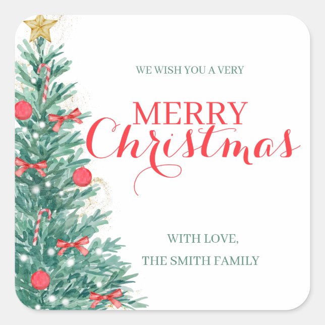 Stickers de voeux de Noël Arbre aquarelle (Devant)