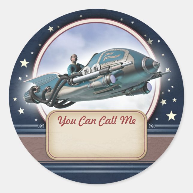 Stickers d'étiquette de nom de fusée Retro Flying (Devant)