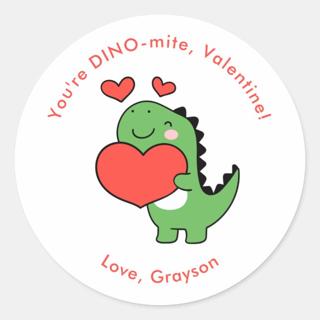 Stickers Dino Heart Personnalisé Saint Valentin (Devant)