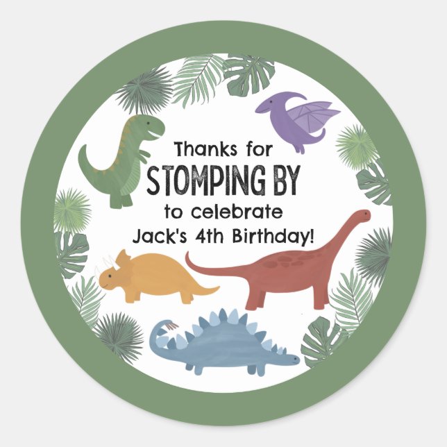 Stickers Dinosaure Anniversaire pour Faveurs ou En (Devant)