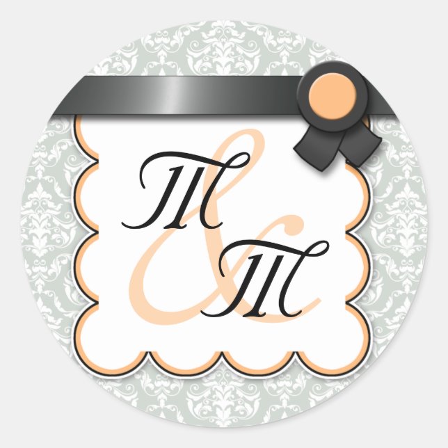 Stickers double monogramme orange et gris damassé (Devant)