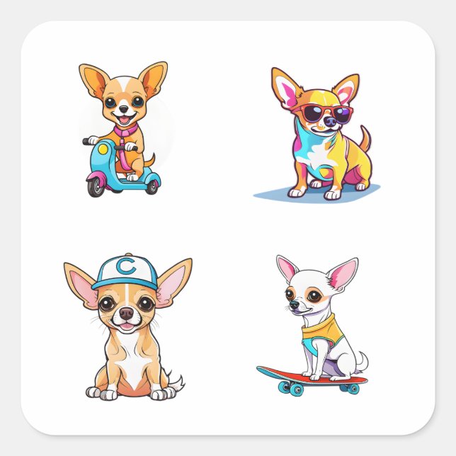 Stickers Drôle Chihuahua Cartoon Art 4 Pack (Devant)