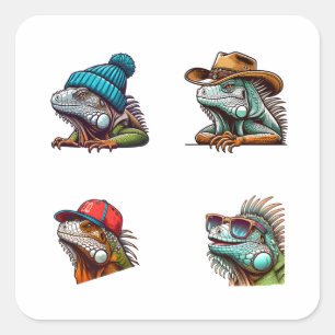 Stickers Drôle Iguana Cartoon Art 4 Pack