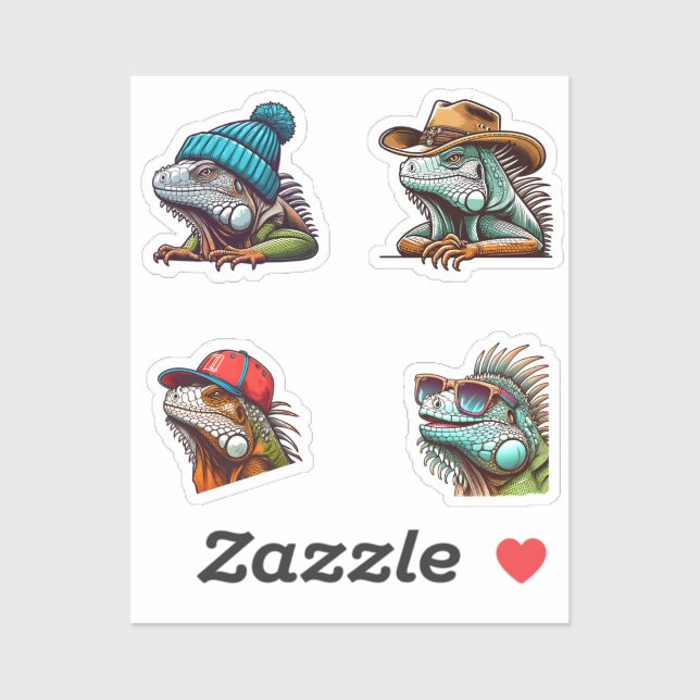 Stickers Drôle Iguana Cartoon Art 4 Pack (Feuille)