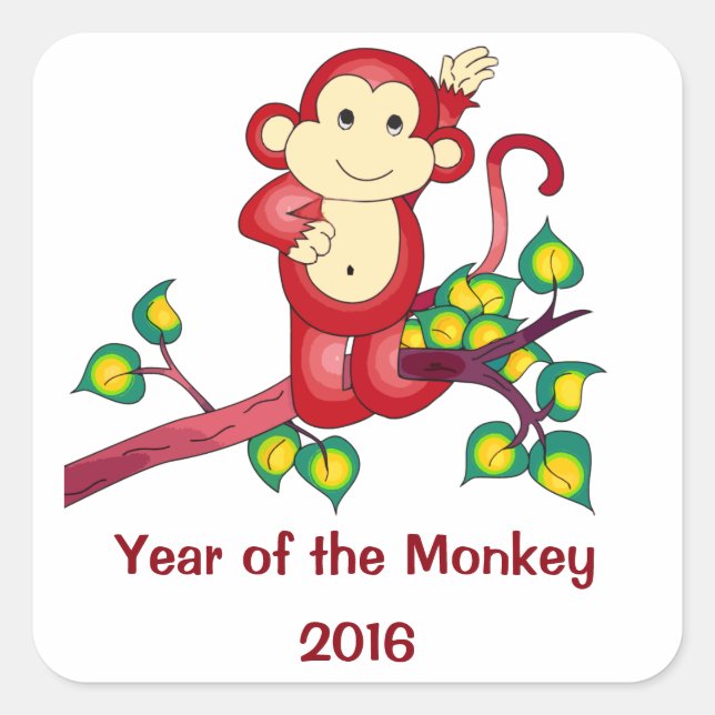 Stickers du Nouvel An chinois 2016 Singe Rouge (Devant)