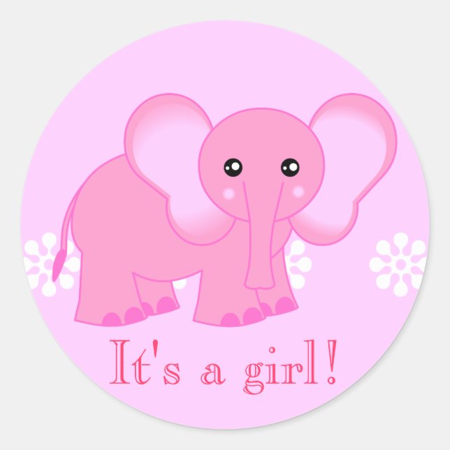 Stickers Eléphant Rose mignon - C'est une fille ! (Devant)