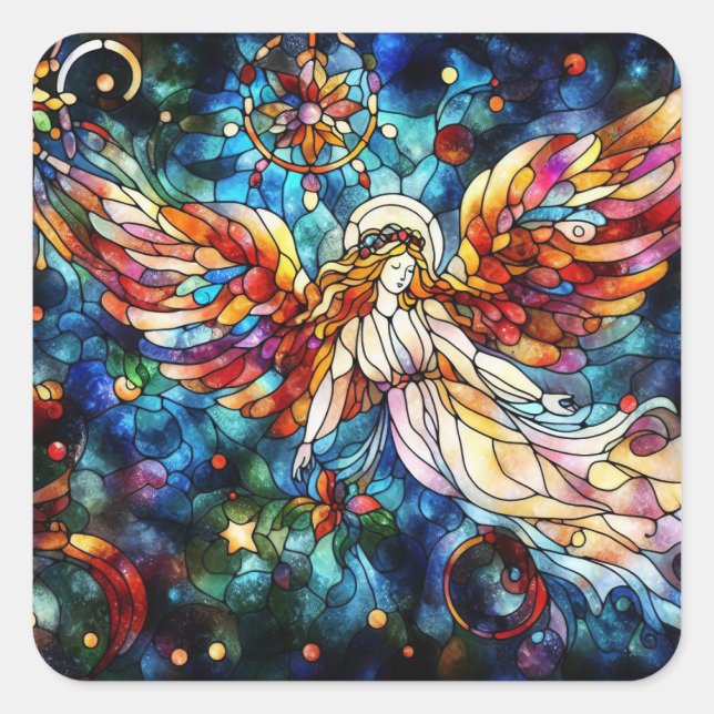 Stickers en verre de couleur d'aquarelle de Noël (Devant)