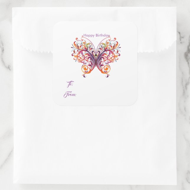 Stickers étiquette cadeau d'anniversaire papillon (Sac)