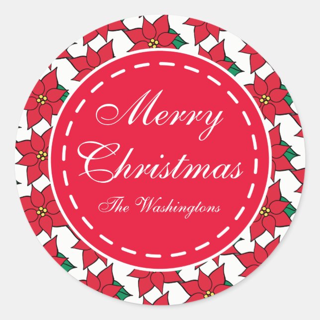 Stickers étiquette cadeau de Noël Rouge Poinsettia (Devant)