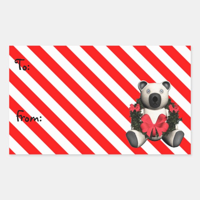 Stickers étiquette cadeau Ours de couronne de Noël (Devant)