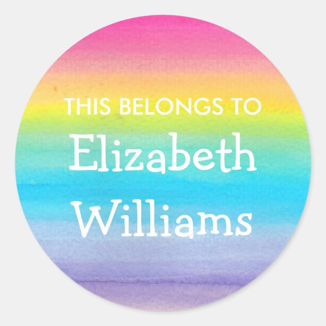 Stickers Étiquette de nom arc-en-ciel aquarelle (Devant)
