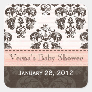 Stickers Étiquette rose et Brown Damask Favoriser