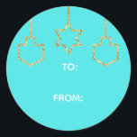 Stickers "Étoile rayée & Dreidel" Joyeux Chanukah<br><div class="desc">stickers Hanoukka/Holiday, personnalisez. Heureux Chanukah "Hanging Glittered Star and Dreidels." Choisissez parmi les autocollants 1 1/2" et 3". Personnalisez en supprimant et en remplaçant le texte par votre propre message. Choisissez la taille, le style et la couleur de votre police préférée. Vous pouvez modifier la couleur Arrière - plan en...</div>
