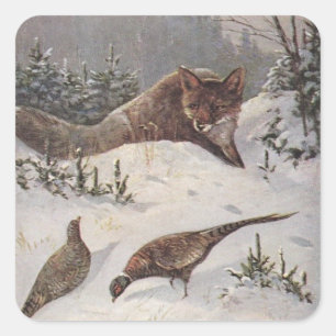 STICKERS Faune Fox chasse Oiseaux faisans neige