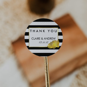 Stickers Favor Mariage Black Stripe & Gold Peony