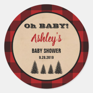 Stickers Favoris Baby shower Lumberjack Rond Plaid