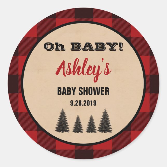Stickers Favoris Baby shower Lumberjack Rond Plaid (Devant)