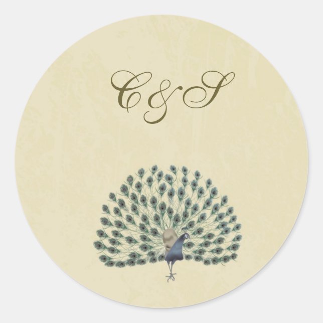 Stickers Favour Mariage Peacock vintage (Devant)