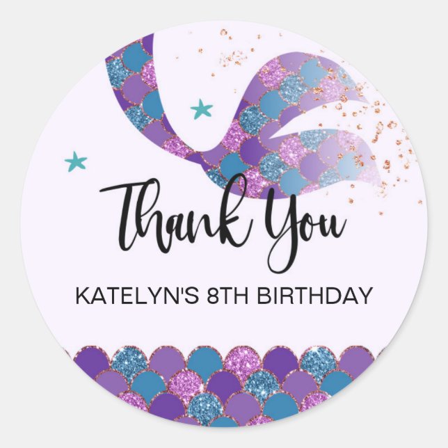 Stickers fête d'anniversaire de sirène violet et T (Devant)