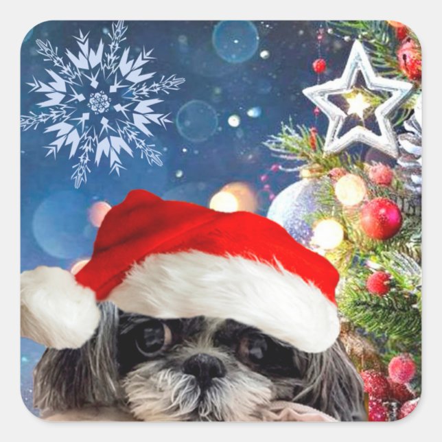 Stickers fille père Noël Shih Tzu (Devant)