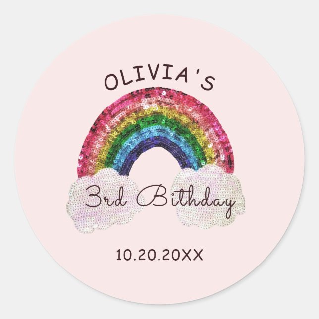 Stickers Fille Rose Anniversaire Arc-en-ciel Faveu (Devant)